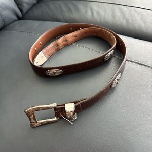 Vintage Brown Leather Belt with Silver Accents